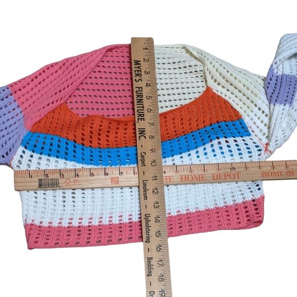 Unbranded women's long sleeve Color Block Hollow Out Knitted Cropped Sweater S - Picture 3 of 7